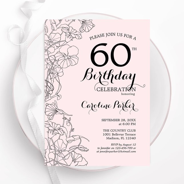 Invitación Fiesta de cumpleaños 60 de Rubor Pink Floral (Subido por el creador)
