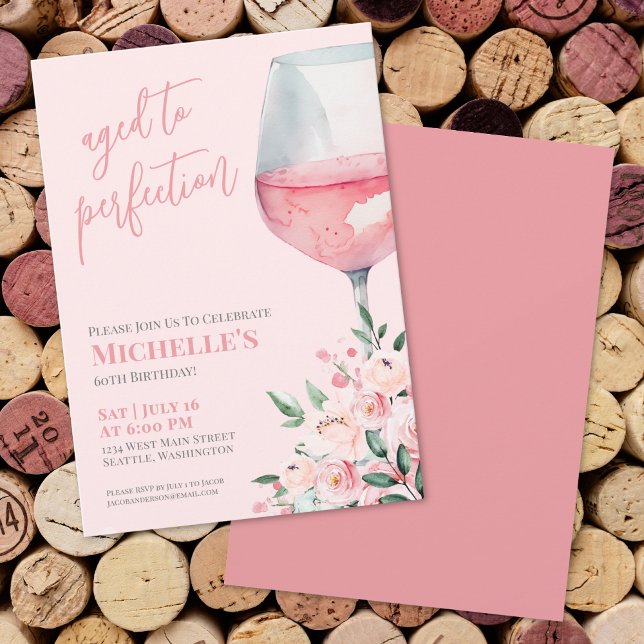 Invitación Fiesta de Cumpleaños 60 de Vino Floral (Wine Floral 60th Birthday Party Invitation)