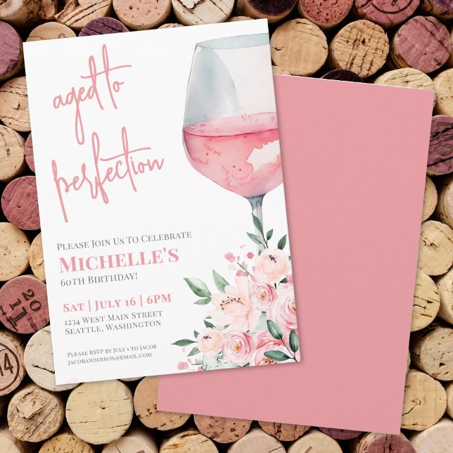 Invitación Fiesta de Cumpleaños 60 de Vino Floral (Wine Floral 60th Birthday Party Invitation)