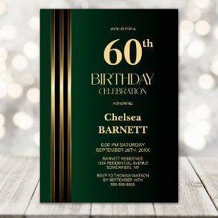 Invitación Fiesta de Cumpleaños 60 Dorado con Rayas Negras y