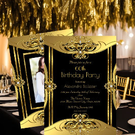Invitación Fiesta de cumpleaños 60 elegante foto oro negro