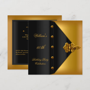 Invitación Fiesta de cumpleaños 60 elegante hombre oro negro 