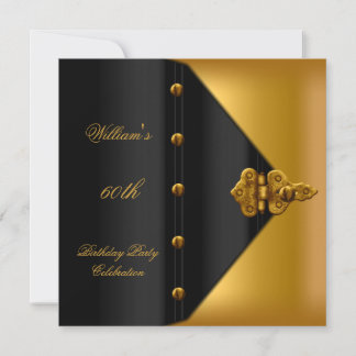 Invitación Fiesta de cumpleaños 60 elegante hombre oro negro 