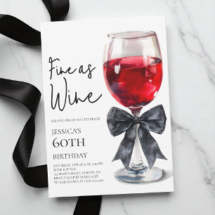 Invitación Fiesta de cumpleaños 60 elegante lazo negro fino c