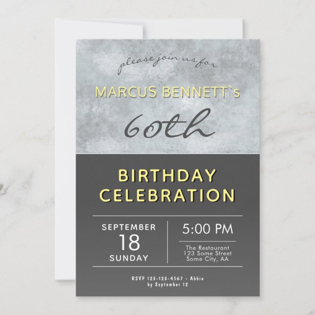 Invitación Fiesta de cumpleaños 60 elegante moderna para homb (Anverso)