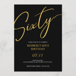 Invitación Fiesta de cumpleaños 60 elegante negro y dorado