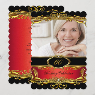 Invitación Fiesta de Cumpleaños 60 Elegante Rojo Negro Dorado