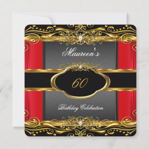 Invitación Fiesta de Cumpleaños 60 Elegante Rojo Negro Dorado
