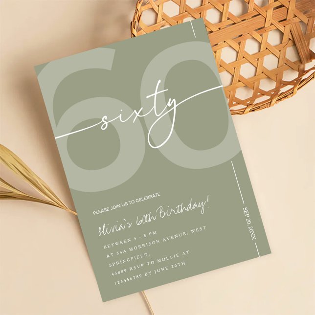 Invitación Fiesta de Cumpleaños 60 Elegante Verde Salvia (Subido por el creador)