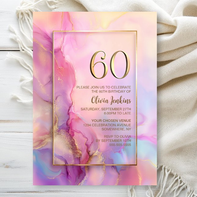 Invitación Fiesta de cumpleaños 60 en rosa y dorado (Subido por el creador)