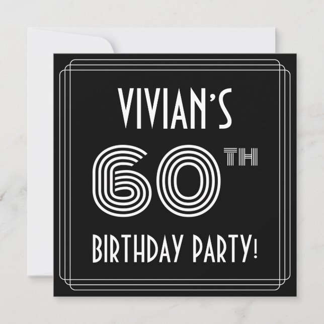 Invitación Fiesta de cumpleaños 60: estilo Art Deco con nombr (Anverso)
