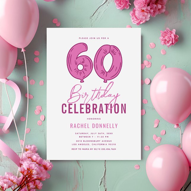 Invitación Fiesta de cumpleaños 60 femenino rosa (Subido por el creador)