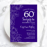 Invitación Fiesta de cumpleaños 60 Floral Purple Surprise<br><div class="desc">Invitación a la fiesta de cumpleaños número 60 de Floral Purple Surprise. Diseño moderno minimalista con acentos botánicos y tipo de letra de escritura tipográfica. Sencilla tarjeta de invitación floral perfecta para una elegante celebración de cumpleaños sorpresa femenina. Se puede personalizar a cualquier edad. Invitaciones Zazzle impresas o una plantilla...</div>