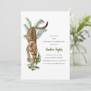 Invitación Fiesta de Cumpleaños 60 Jungle Leopard Acuarela