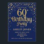 Invitación Fiesta de cumpleaños 60 - Marina y Oro<br><div class="desc">60.ª Invitación a la fiesta de cumpleaños. Elegante diseño en azul marino y falso oro purpurina. Presenta un diseño elegante de tipo de letra y letra de guión. Mándame un mensaje si necesitas edad personalizado.</div>