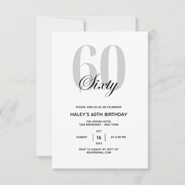 Invitación Fiesta de cumpleaños 60 Minimal Chic (Anverso)