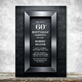 Invitación Fiesta de cumpleaños 60 moderna en negro y plata