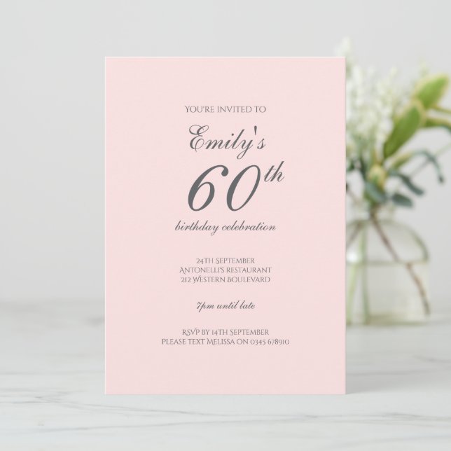 Invitación Fiesta de cumpleaños 60 moderna y elegante (Anverso de pie)