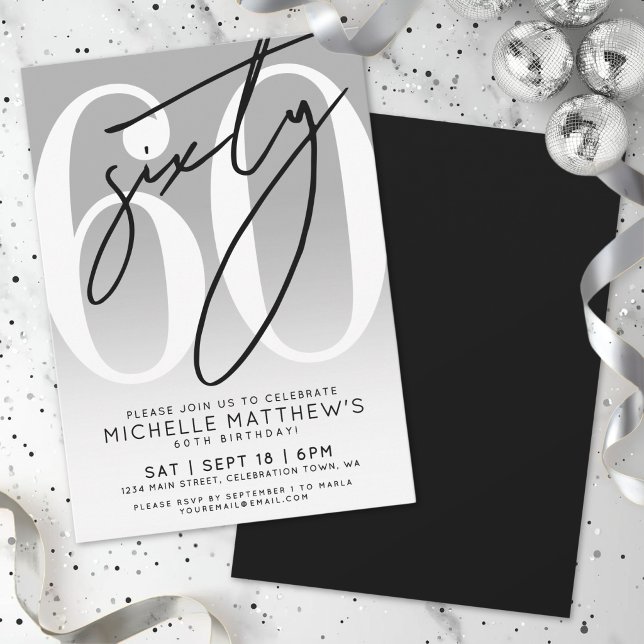 Invitación Fiesta de cumpleaños 60 moderna y elegante (Modern Elegant 60th Birthday Party Invitation)