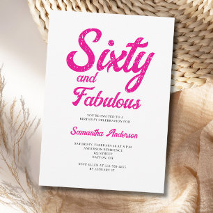 Invitación Fiesta de cumpleaños 60 moderna y fabulosa en rosa