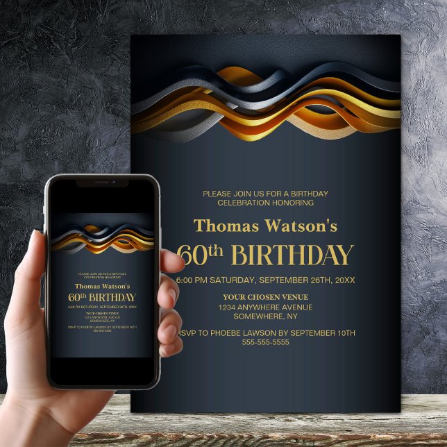 Invitación Fiesta de cumpleaños 60 Moderno Naranja y Gris (Subido por el creador)