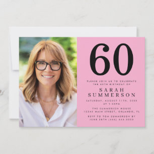 Invitación Fiesta de cumpleaños 60 Moderno Sesenta Rosa Negro