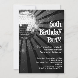Invitación Fiesta de cumpleaños 60 negro bola de discoteca co