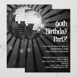 Invitación Fiesta de cumpleaños 60 negro bola de discoteca co