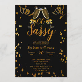 Invitación Fiesta de cumpleaños 60 negro | Champagne de oro f