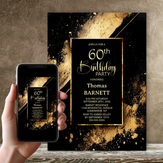 Invitación Fiesta de cumpleaños 60 negro y dorado (Subido por el creador)