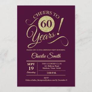 Invitación Fiesta de cumpleaños 60 - Oro de Borgoña