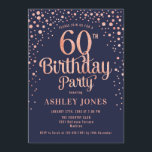 Invitación Fiesta de cumpleaños 60 - Oro de la Marina y el Ro<br><div class="desc">60.ª Invitación a la fiesta de cumpleaños. Elegante diseño de color azul marino y rosa purpurina falso oro. Presenta un diseño elegante de tipo de letra y letra de guión. Mándame un mensaje si necesitas edad personalizado.</div>