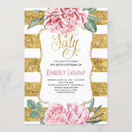 Invitación Fiesta de cumpleaños 60 - Oro floral - Glam