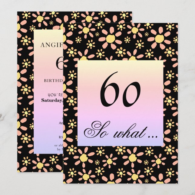Invitación Fiesta de cumpleaños 60 para ella con flores (Anverso / Reverso)