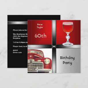 Invitación Fiesta de cumpleaños 60 para hombre Coche rojo met