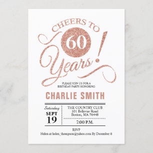 Invitación Fiesta de cumpleaños 60 - Rosa Oro Blanco