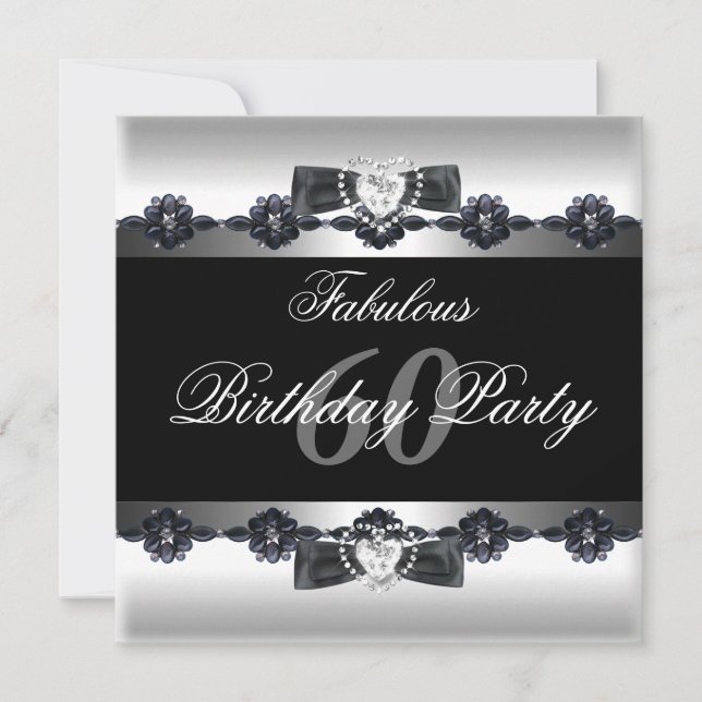 Invitación Fiesta de cumpleaños 60 sesenta Black White Fabulo (Anverso)