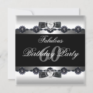 Invitación Fiesta de cumpleaños 60 sesenta Black White Fabulo