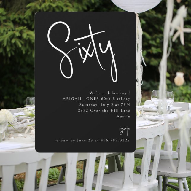 Invitación Fiesta de cumpleaños 60 Simple Negro (Subido por el creador)