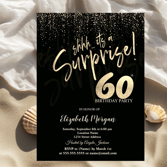 Invitación Fiesta de cumpleaños 60 sorpresa dorada festiva (Subido por el creador)