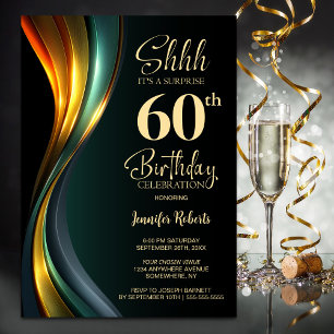 Invitación Fiesta de Cumpleaños 60 Sorpresa Moderno Negro y D