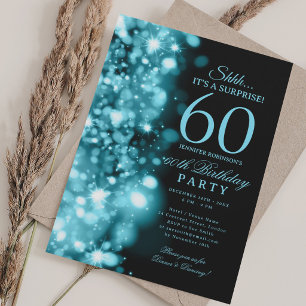 Invitación Fiesta de cumpleaños 60 Turquesa Glam sorpresa