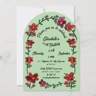 Invitación Fiesta de Cumpleaños 60 Verde Caprichoso Flores de