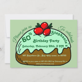 Invitación Fiesta de Cumpleaños 60 Verde Pálido Postre Choco 