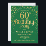 Invitación Fiesta de cumpleaños 60 - Verde y Oro<br><div class="desc">60.ª Invitación a la fiesta de cumpleaños. Elegante diseño en verde esmeralda forestal y oro falso purpurina. Presenta un diseño elegante de tipo de letra y letra de guión. Mándame un mensaje si necesitas edad personalizado.</div>