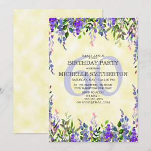 Invitación Fiesta de cumpleaños 60 Watercolor Lavanda Amarill