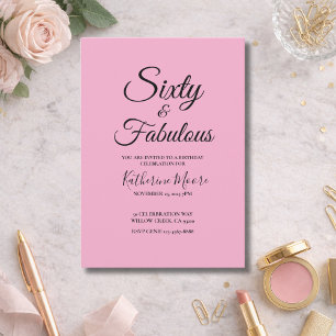 Invitación Fiesta de cumpleaños 60 y fabuloso rosa moderno