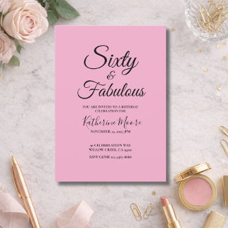 Invitación Fiesta de cumpleaños 60 y fabuloso rosa moderno