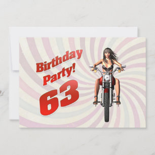 Invitación Fiesta de cumpleaños 63 con un chica en moto