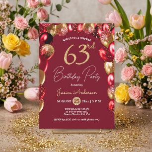 Invitación Fiesta de cumpleaños 63 sorpresa dorado burgundy b
